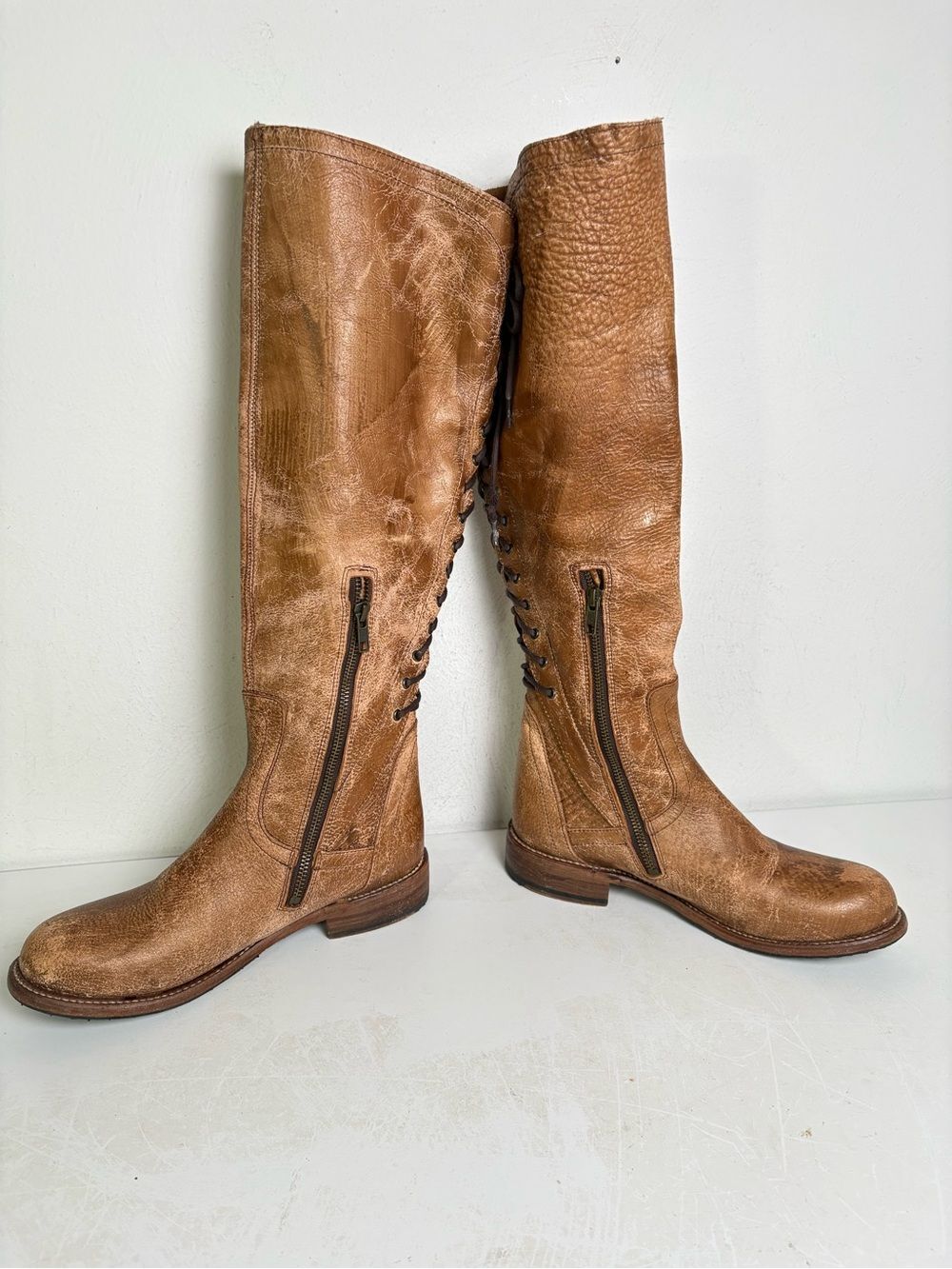 BED STU Surrey Tall Leather Lace Up Corset Boot Caramel Sz 9.5 - Picture 11 of 16